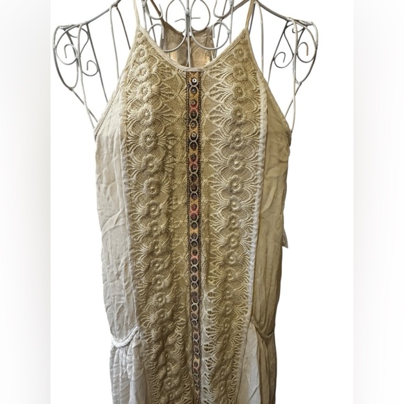 NWOT Free People Embroidered Floral Sequence Maxi Boho Dress Cream Tan White 0 - Picture 8 of 12